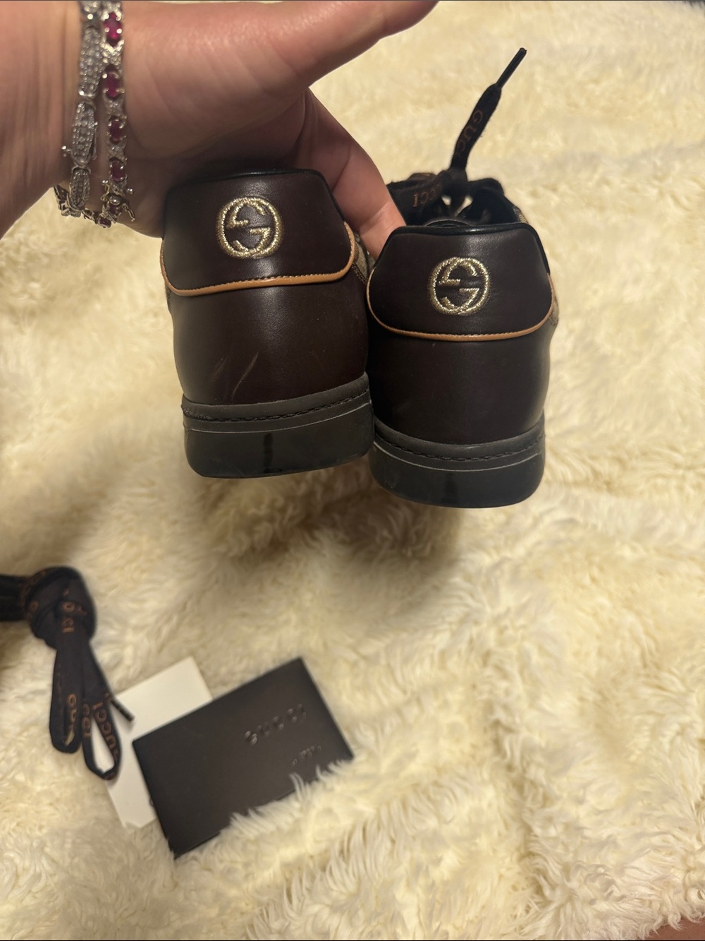 Gucci Brown GG Canvas Low-Top Sneakers with Dark Brown Leather Trim Y2K - Picture 5 of 9